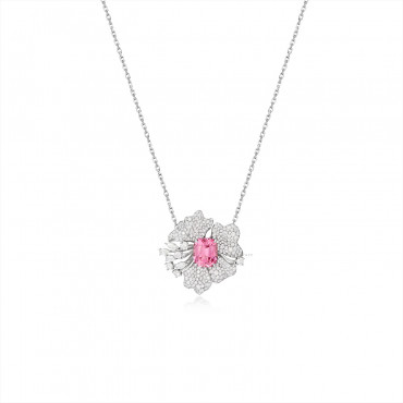 PINK SPINEL AND DIAMOND 'FLORAL' PENDENT NECKLACE